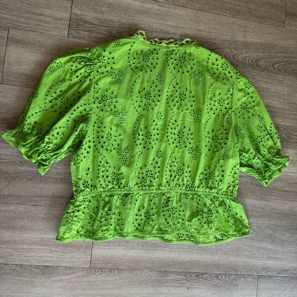Marc New York 100% Cotton Sz XL Eyelet Boho Fairycore Romantic Blouse Lime Green - Picture 13 of 16